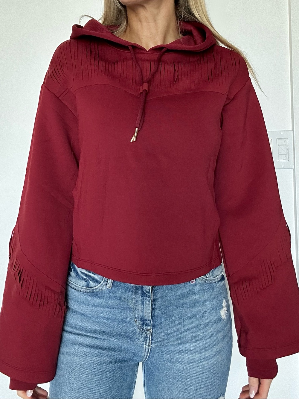 Nike Womens Burgundy Hooded Fringe Pullover